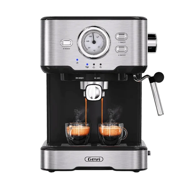 GEVI 2-in-1 espresso machine temperature display close-up