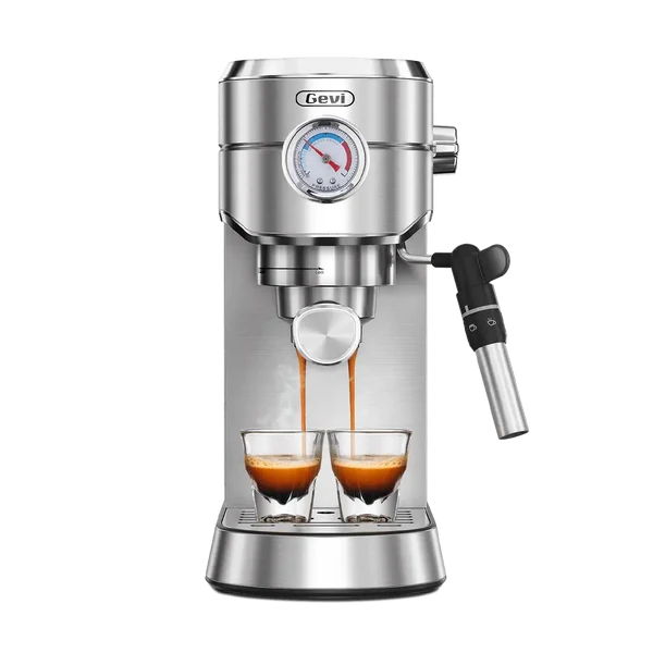 GEVI compact espresso machine steam wand frothing milk for a latte