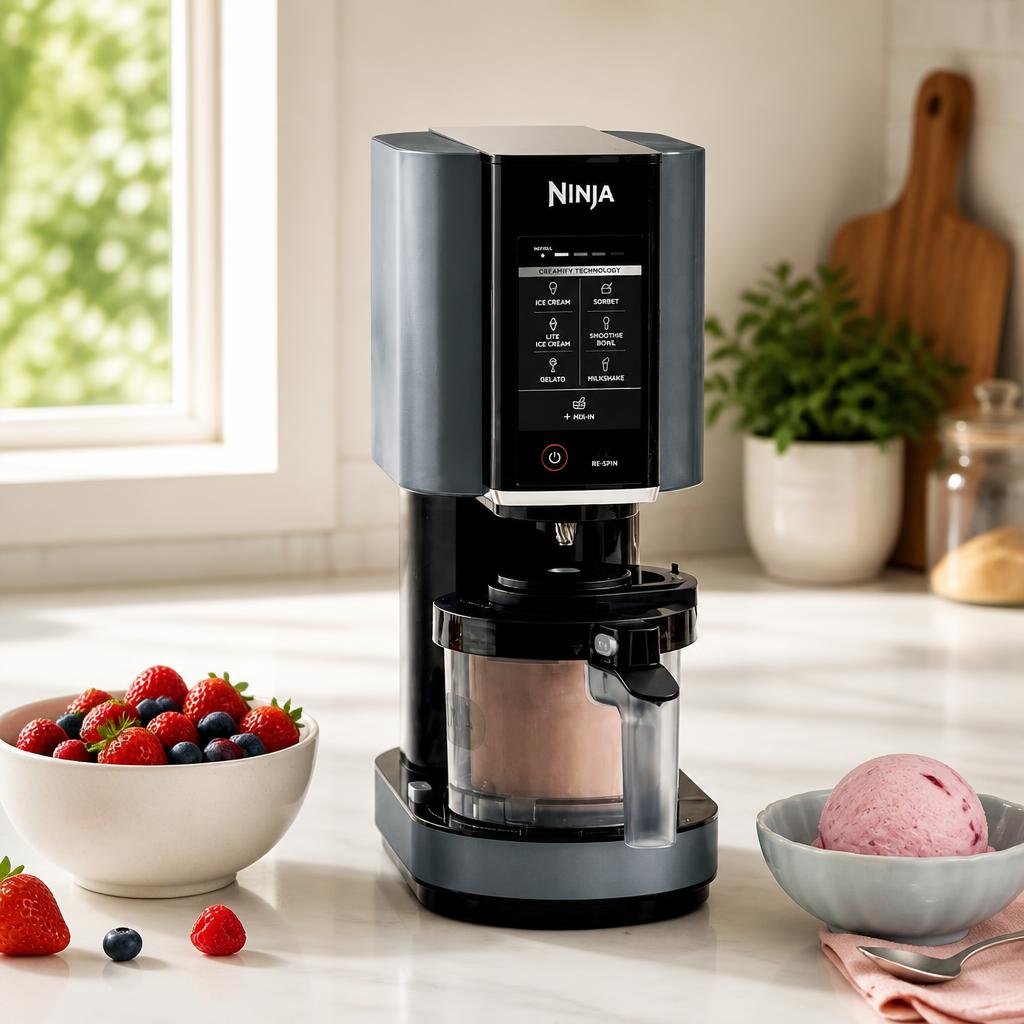 Ninja CREAMi 7-in-1 ice cream maker NC299AMZ with pint container and Creamerizer paddle