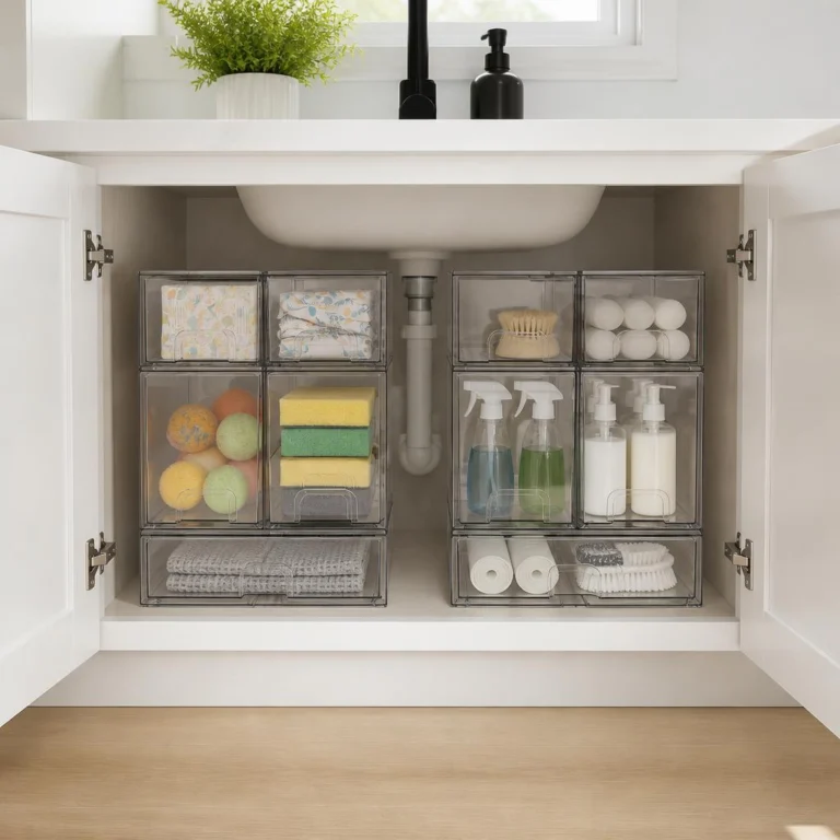 Vtopmart clear stackable storage drawers set of 5 for pantry, bathroom, and cabinet organization